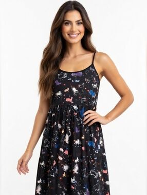 Erin Fetherston Black Multi-Color AnimalPrint Strap Midi Dress ( Size:3)